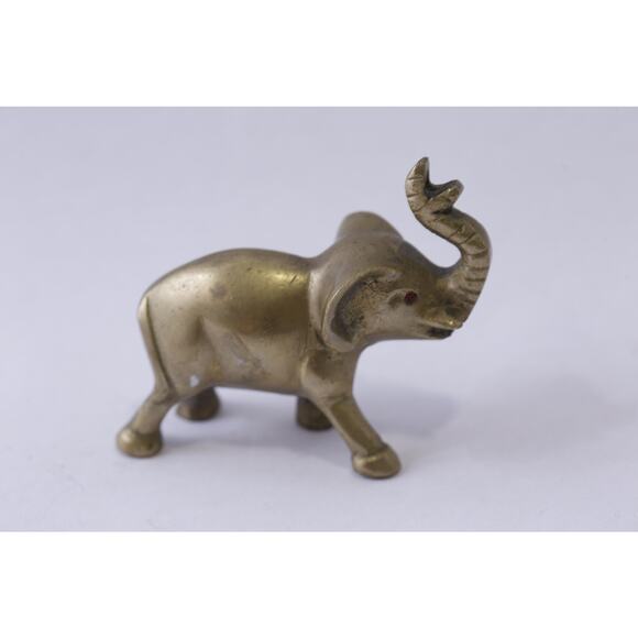 Elephant Brass Statue with Red Rhinestone Eyes, 4 inches, Animal Figure, Wisdom, - Picture 2 of 3